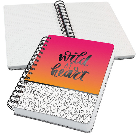 SIGEL Spiral-Notizbuch Jolie | Wild Hearts | punktkariert (Dot-Lineatur) | 120 g/m² | ca. A5 | schwarz | pink | orange | Hardcover | 240 S. | FSC-zertifiziert