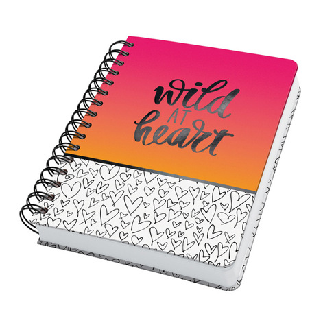 SIGEL Spiral-Notizbuch Jolie | Wild Hearts | punktkariert (Dot-Lineatur) | 120 g/m² | ca. A5 | schwarz | pink | orange | Hardcover | 240 S. | FSC-zertifiziert