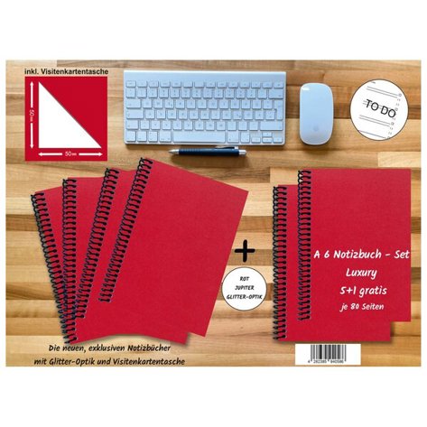 A 6 Notizbuch | Set | 4+2 gratis | Luxury 80 Seiten ROT JUPITER GLITTER-OPTIK | to (Nonbook allgemein)